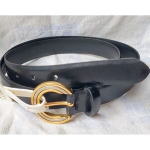 NEW‎ Vintage Villager 1" Wide Black Genuine Leather Belt Women's Size 36-38